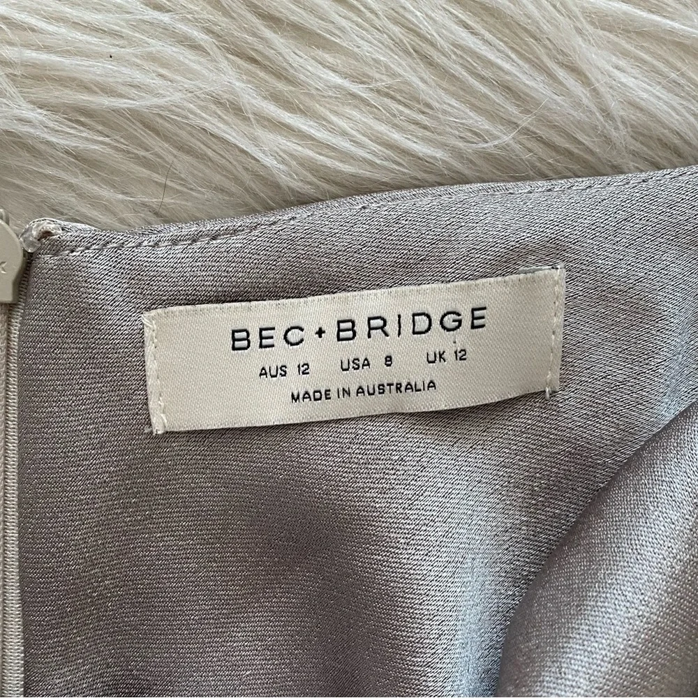 Bec + Bridge Stone Grey Satin Colorblock Felix V Cut Out Maxi Dress - Picture 11 of 14